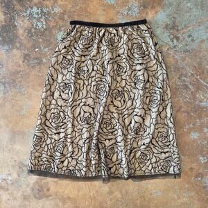Vintage 90s Y2K Floral Mesh Midi Skirt Size S P Black Roses Whimsygoth Gothic